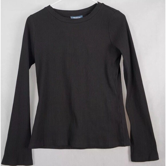 NWT! Modcloth Top Womens M Black Ribbed Long Flare Sleeve Stretch Closet Staple - Picture 1 of 10